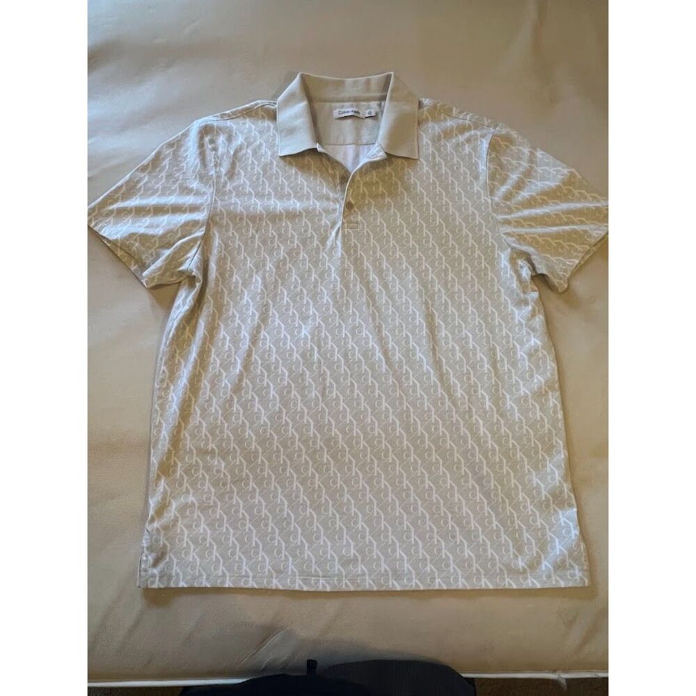 Calvin Klein White All-Over CK Polo Shirt Size Large